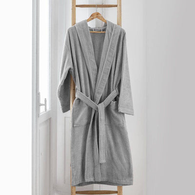 Dulce| LUXURY COLLECTION DI MAESTRO Accappatoio in Puro Cotone con Cappuccio - Tinta Unita Grigio