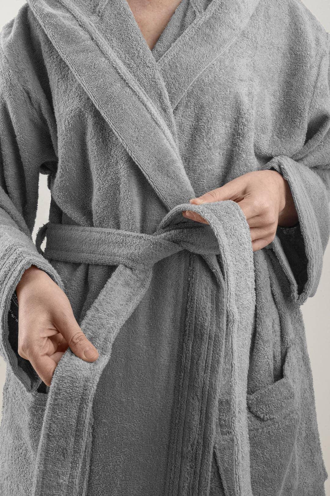 Dulce| LUXURY COLLECTION DI MAESTRO Accappatoio in Puro Cotone con Cappuccio - Tinta Unita Grigio